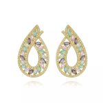 Brinco Gota Cravejada Colorida Banhado Ouro 18K