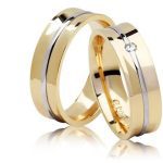 Par Alianças de Moedas Antiga Bodas de Prata Cônvaca 8MM Filete Prata e Pedra