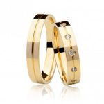 Par de Alianças Ouro 18K Reta 5MM Friso e Pedras - 10 Gramas