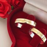 Par Alianças de Moedas Antiga Reta 5MM Friso e Pedra